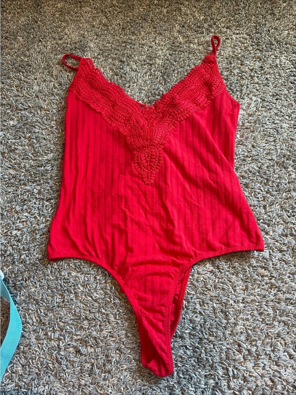Rue21 Bright Red Lace Trim Ribbed V-Neck Bodysuit